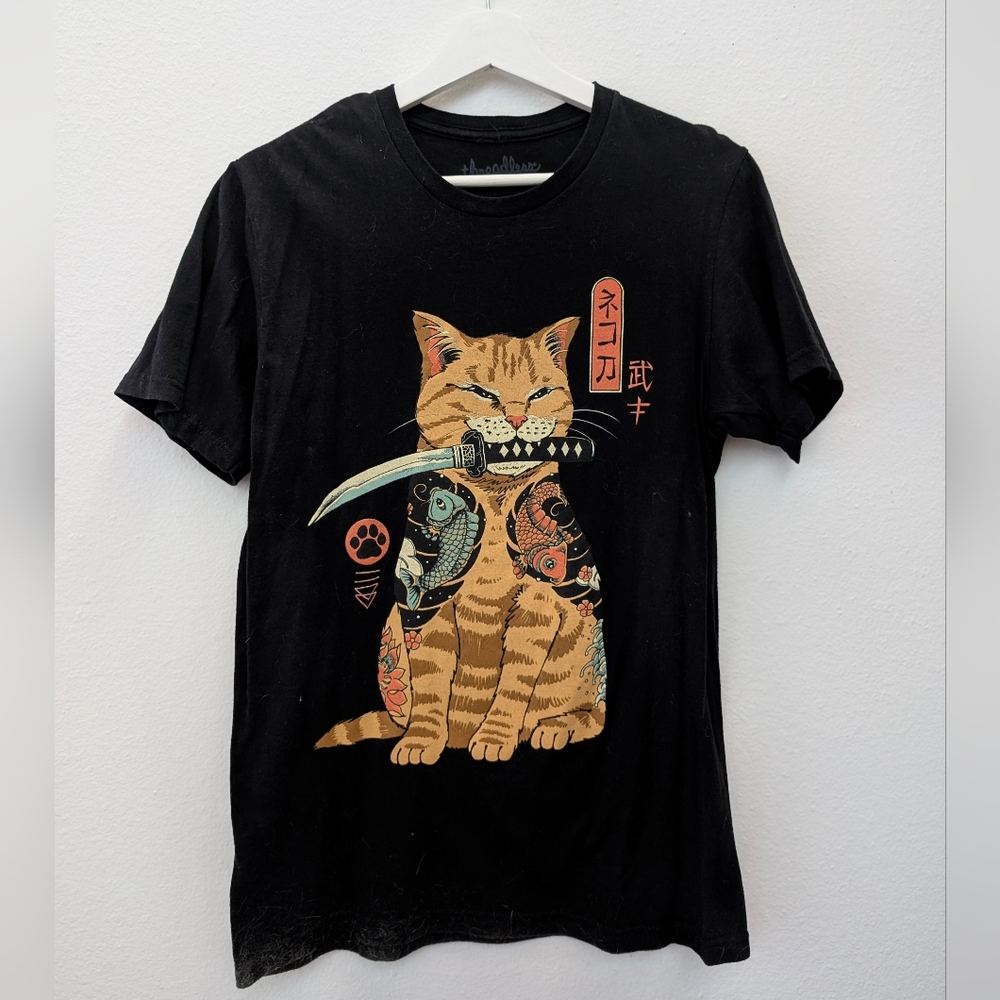 Threadless Unisex Samurai Cat Graphic T-Shirt Small